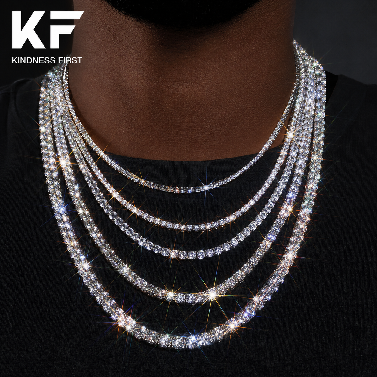 925 sterling silver moissanite tennis chain for men