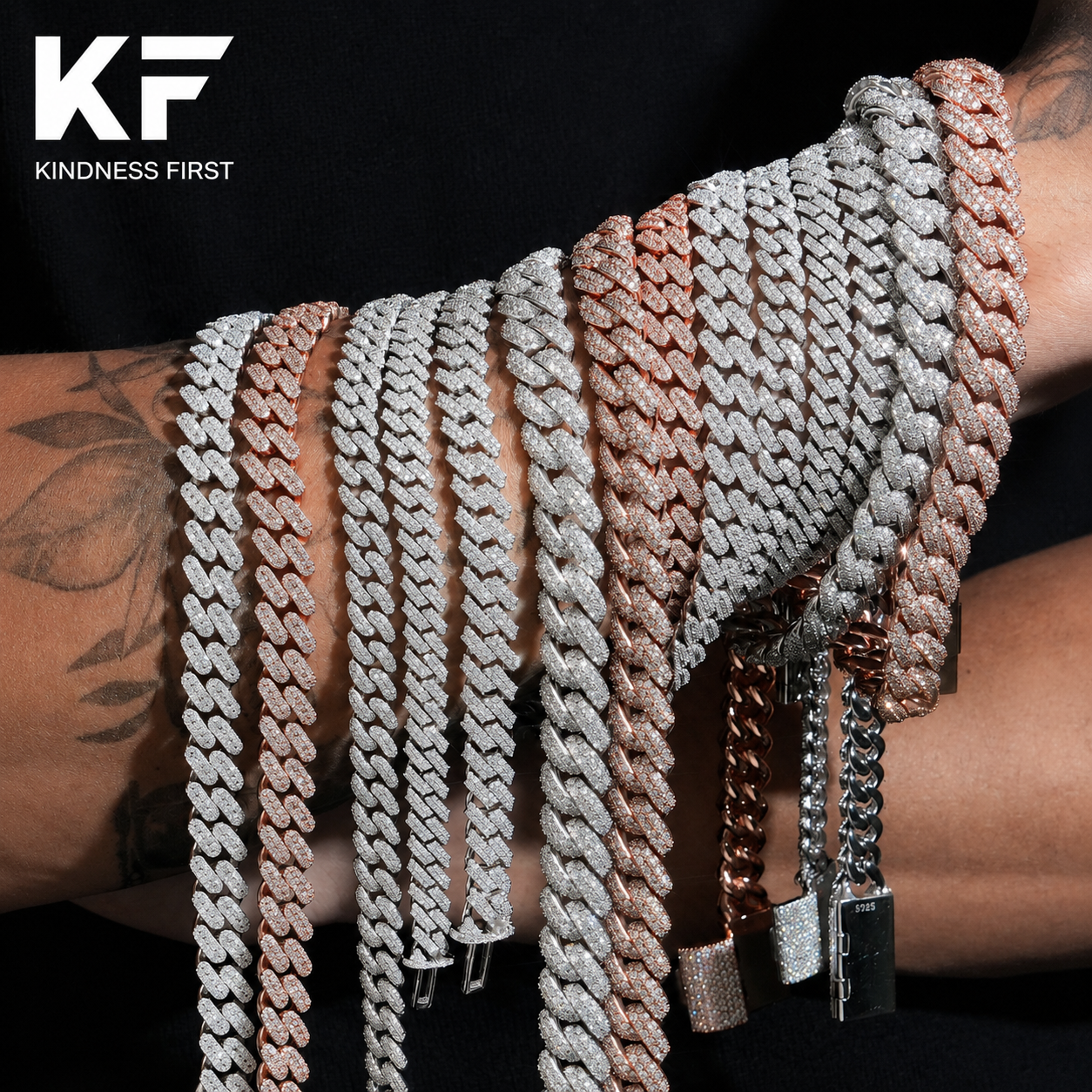 Iced out moissanite Cuban chains in 925 sterling silver