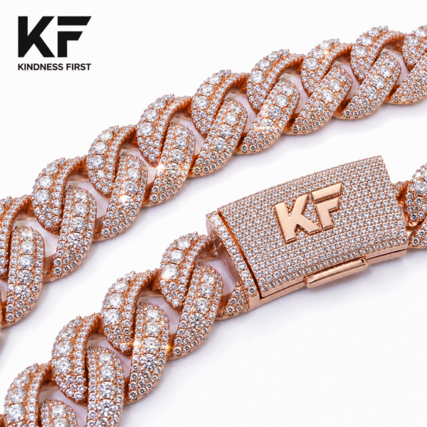 Custom rose gold moissanite Cuban link chain with logo clasp