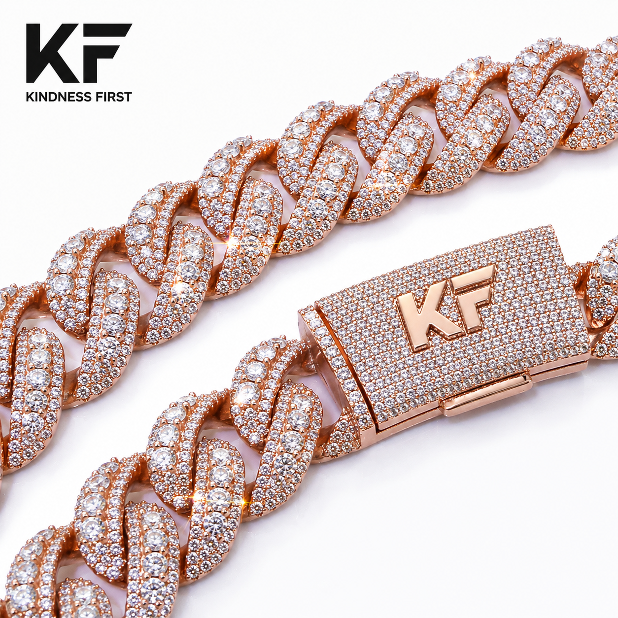 Custom rose gold moissanite Cuban link chain with logo clasp