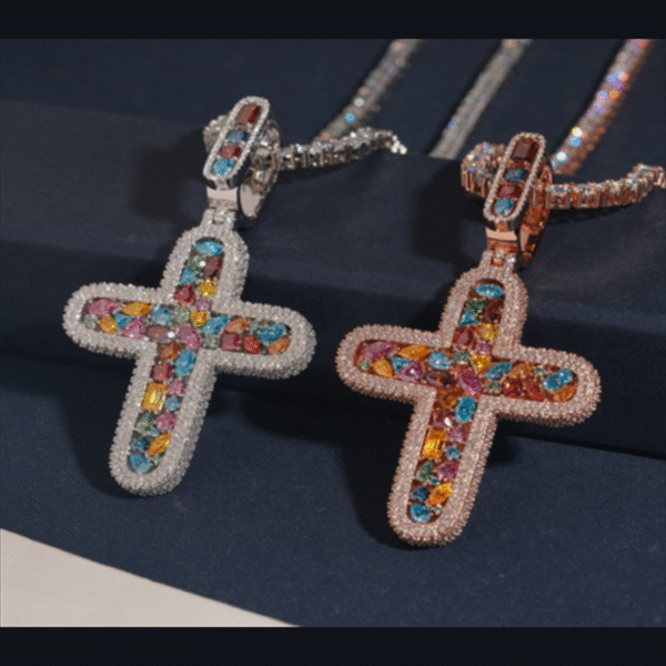 Custom multicolor gemstone cross pendant necklace