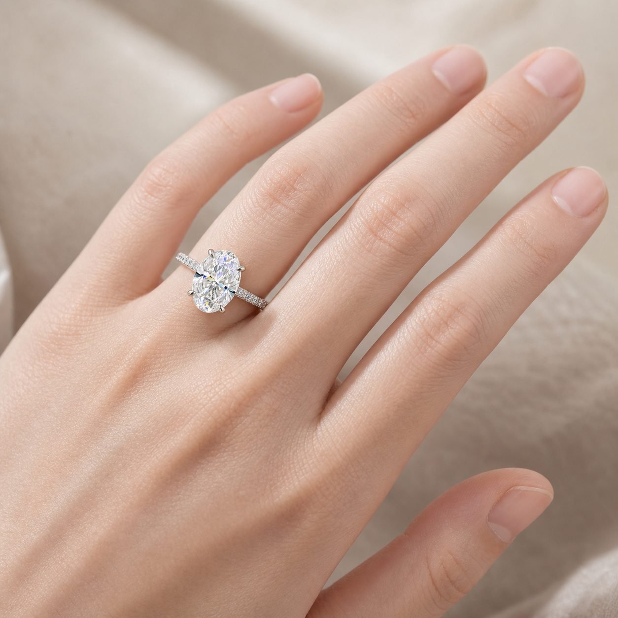 Wholesale 2CT Oval Cut Cathedral Moissanite Engagement Ring 925 Sterling Silver Half Pave Wedding Jewelry view 2