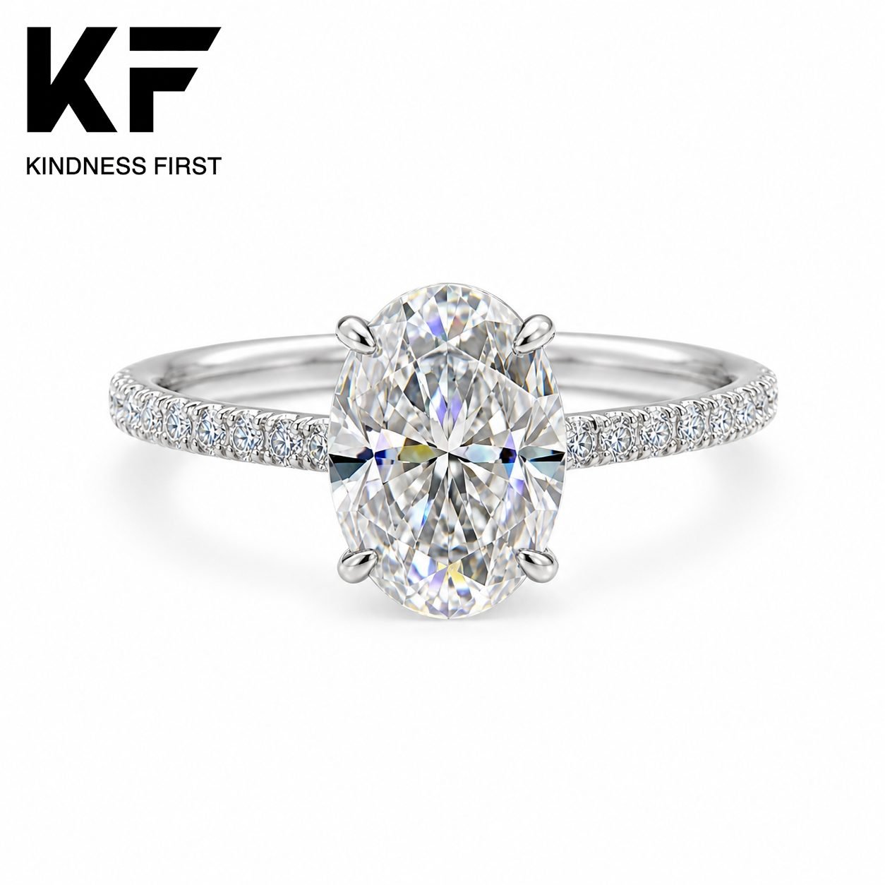 Wholesale 2CT Oval Cut Cathedral Moissanite Engagement Ring 925 Sterling Silver Half Pave Wedding Jewelry view 3
