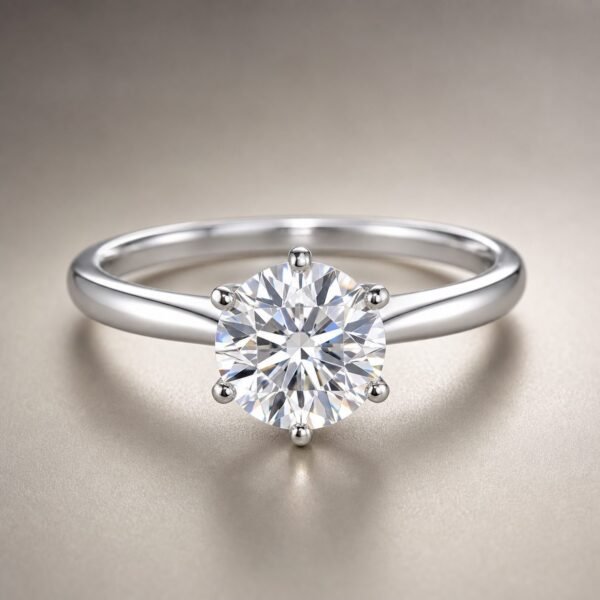 Wholesale 1CT Round Cut Six Prong Moissanite Solitaire Ring 925 Sterling Silver Classic Engagement Jewelry - P003 product image 1