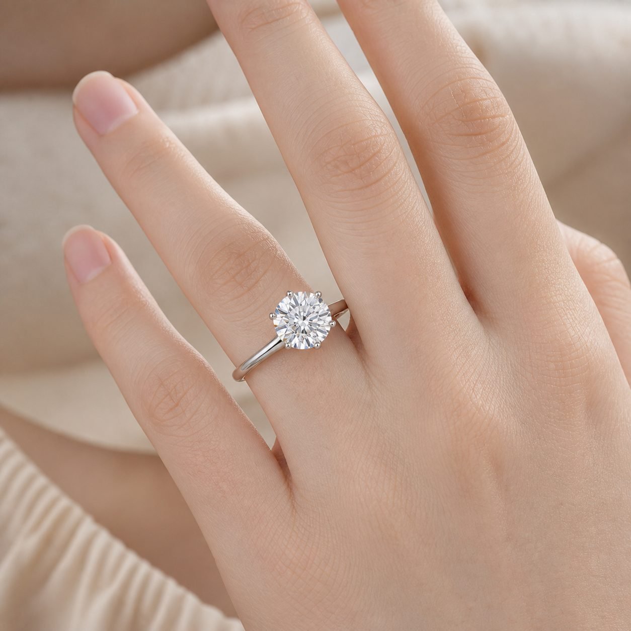 Wholesale 1CT Round Cut Six Prong Moissanite Solitaire Ring 925 Sterling Silver Classic Engagement Jewelry view 2
