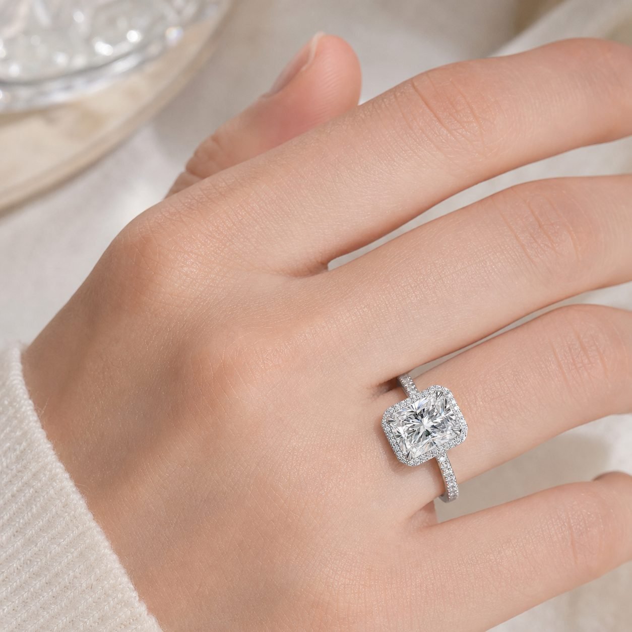Wholesale 3CT Radiant Cut Halo Moissanite Engagement Ring 925 Sterling Silver Pave Bridal Jewelry view 2