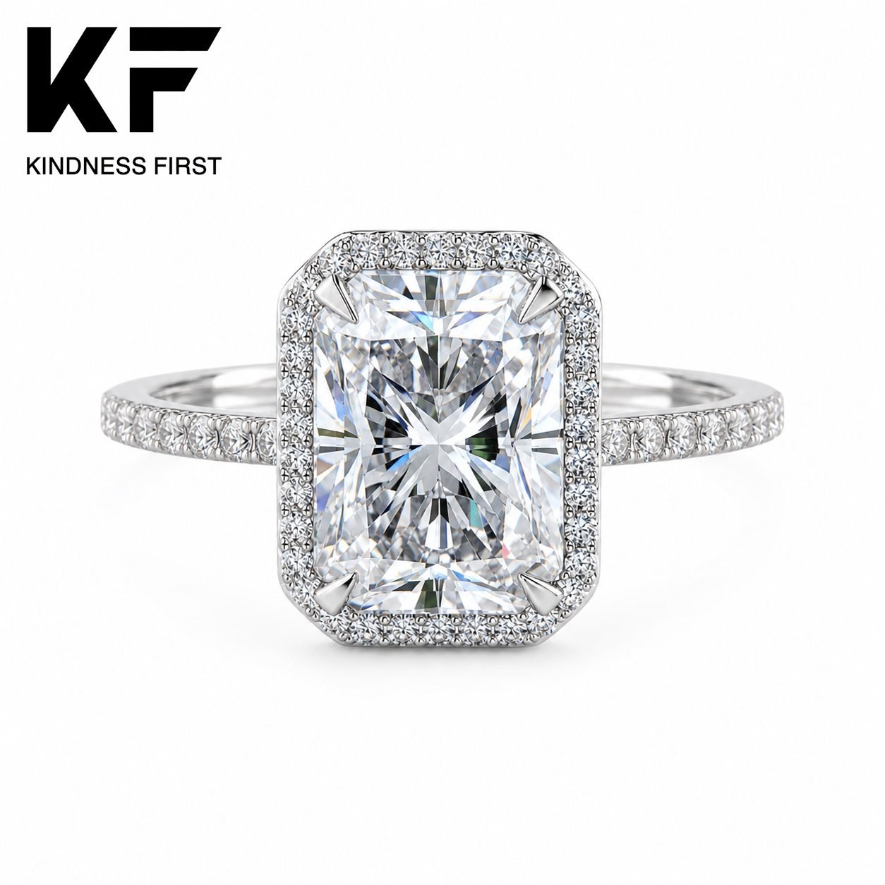 Wholesale 3CT Radiant Cut Halo Moissanite Engagement Ring 925 Sterling Silver Pave Bridal Jewelry view 3