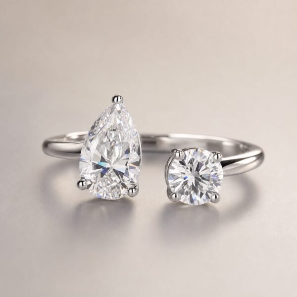 Wholesale Pear and Round Cut Toi Et Moi Moissanite Ring 925 Sterling Silver Open Band Engagement Jewelry - P005 product image 1