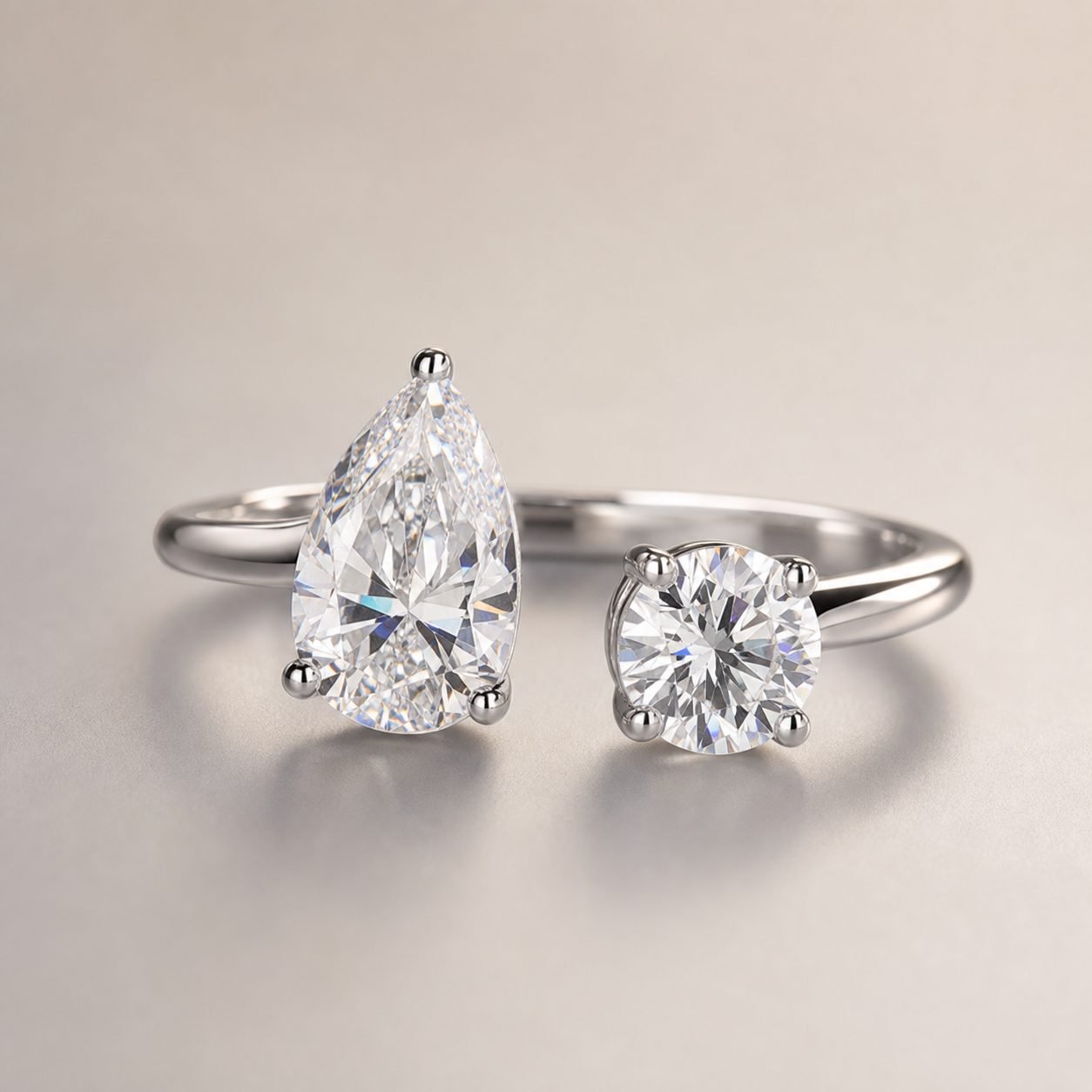 Wholesale Pear and Round Cut Toi Et Moi Moissanite Ring 925 Sterling Silver Open Band Engagement Jewelry - P005 product image 1