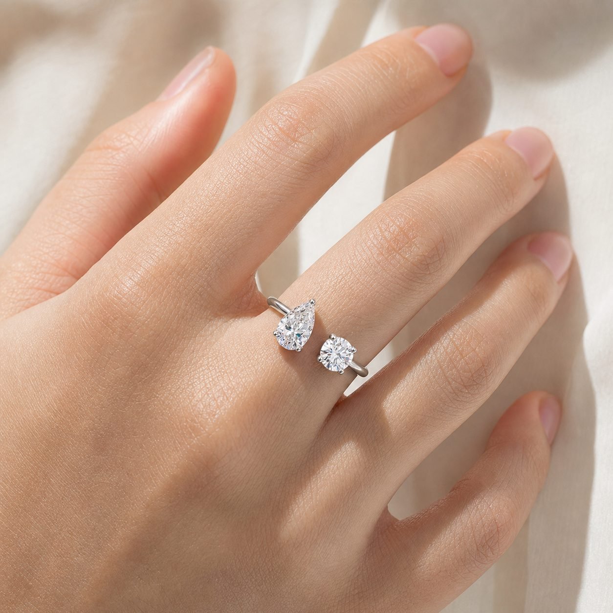 Wholesale Pear and Round Cut Toi Et Moi Moissanite Ring 925 Sterling Silver Open Band Engagement Jewelry view 2