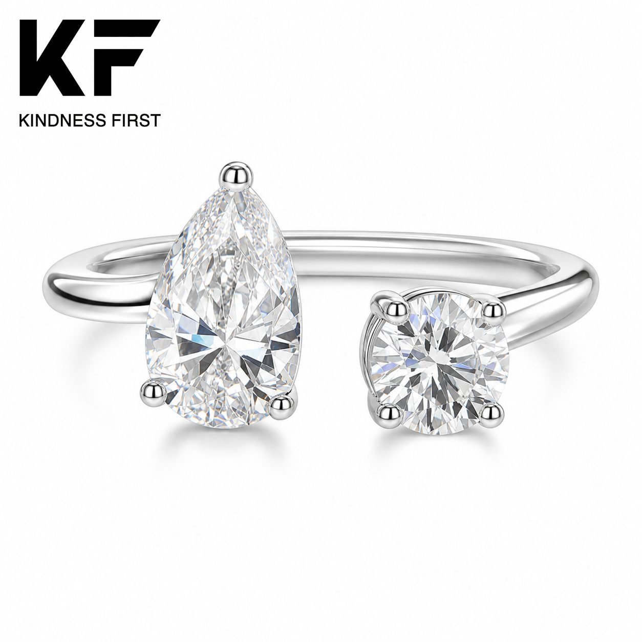 Wholesale Pear and Round Cut Toi Et Moi Moissanite Ring 925 Sterling Silver Open Band Engagement Jewelry view 3