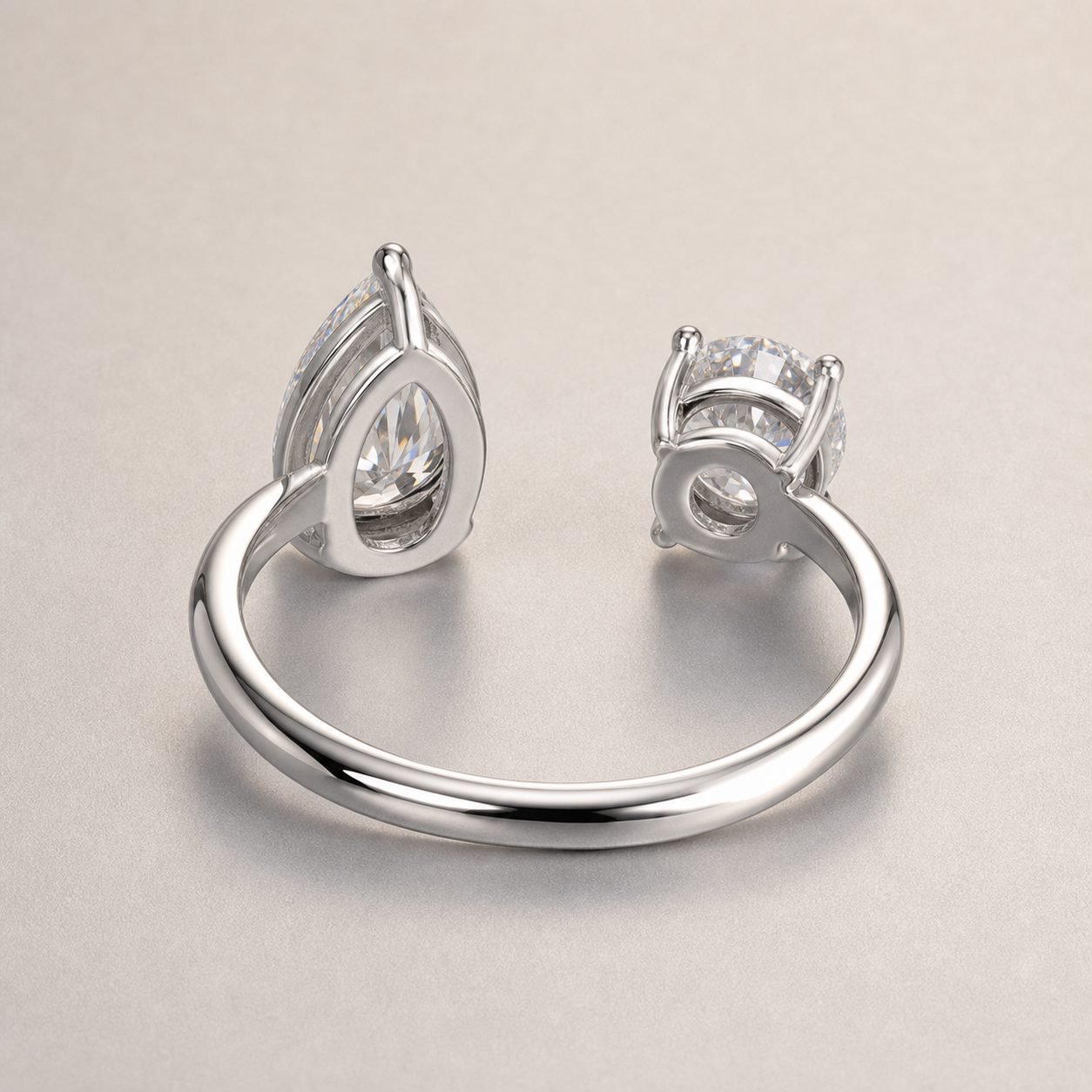 Wholesale Pear and Round Cut Toi Et Moi Moissanite Ring 925 Sterling Silver Open Band Engagement Jewelry view 4