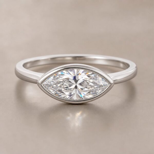 Wholesale East West Marquise Cut Bezel Moissanite Ring 925 Sterling Silver Modern Minimalist Jewelry - P006 product image 1