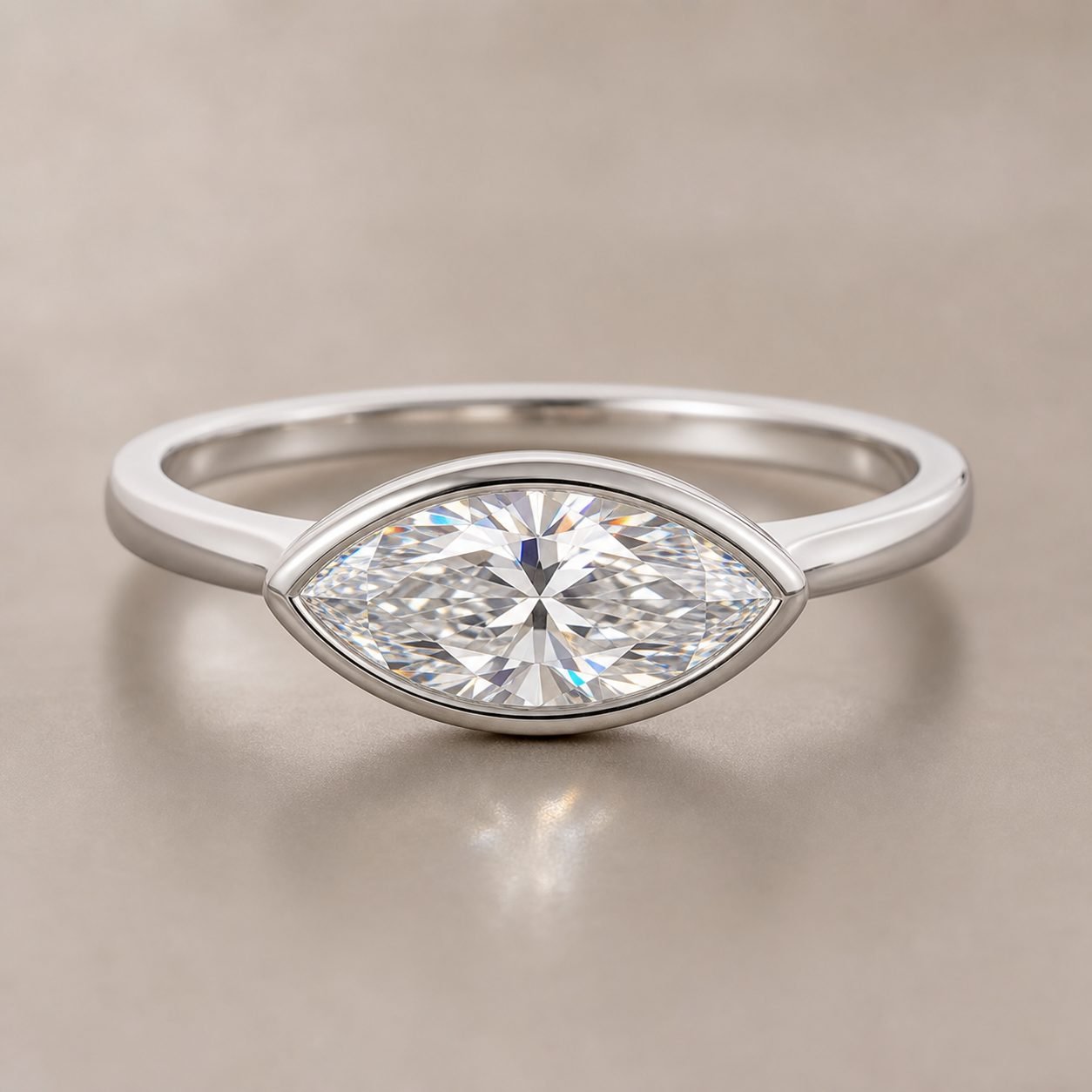 Wholesale East West Marquise Cut Bezel Moissanite Ring 925 Sterling Silver Modern Minimalist Jewelry - P006 product image 1