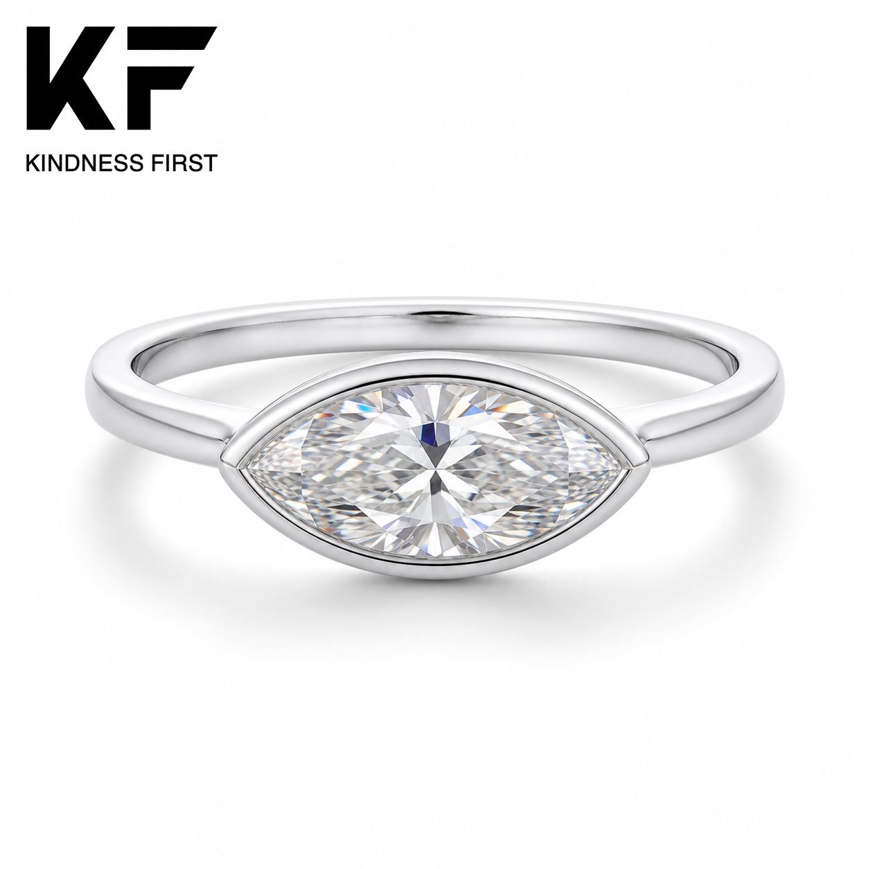 Wholesale East West Marquise Cut Bezel Moissanite Ring 925 Sterling Silver Modern Minimalist Jewelry view 3