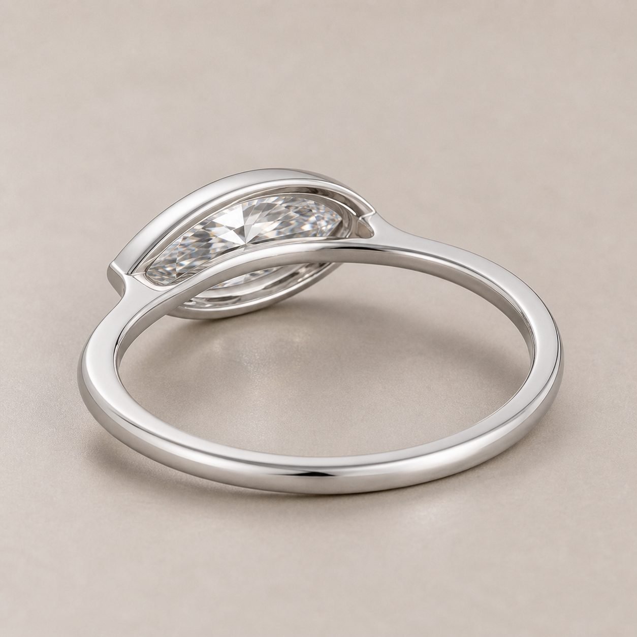 Wholesale East West Marquise Cut Bezel Moissanite Ring 925 Sterling Silver Modern Minimalist Jewelry view 4