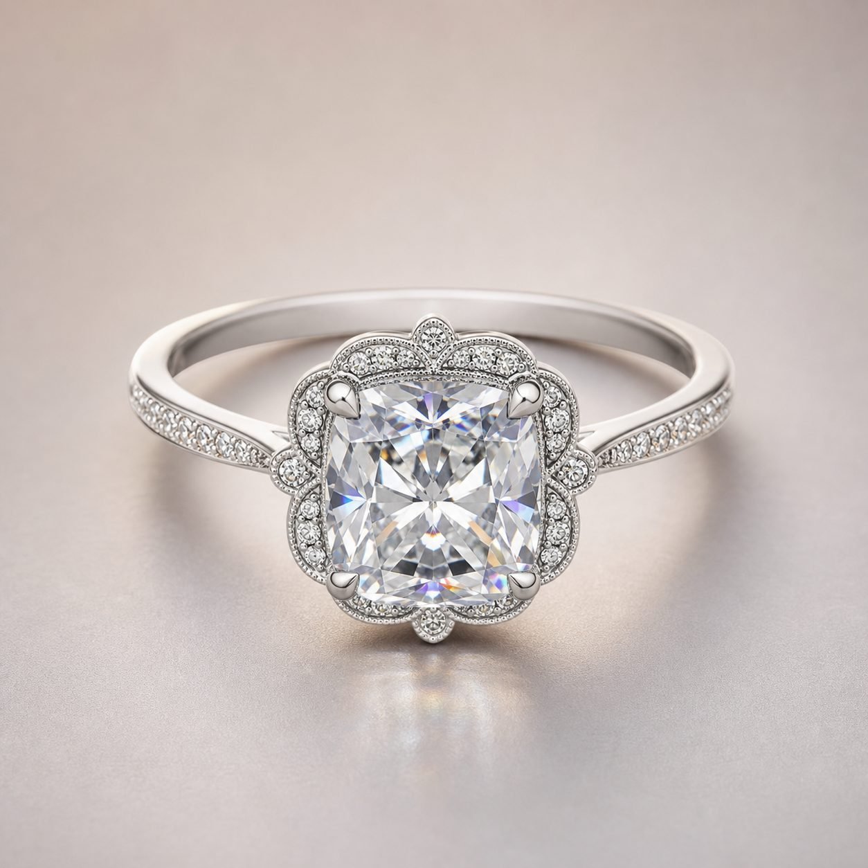Wholesale Cushion Cut Floral Halo Moissanite Engagement Ring 925 Sterling Silver Vintage Bridal Jewelry - P007 product image 1