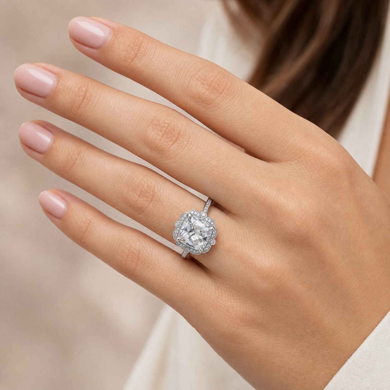 Wholesale Cushion Cut Floral Halo Moissanite Engagement Ring 925 Sterling Silver Vintage Bridal Jewelry view 2