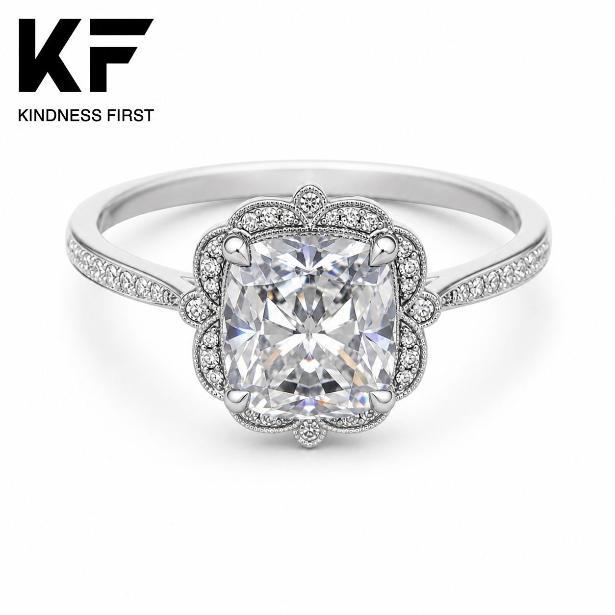 Wholesale Cushion Cut Floral Halo Moissanite Engagement Ring 925 Sterling Silver Vintage Bridal Jewelry view 3