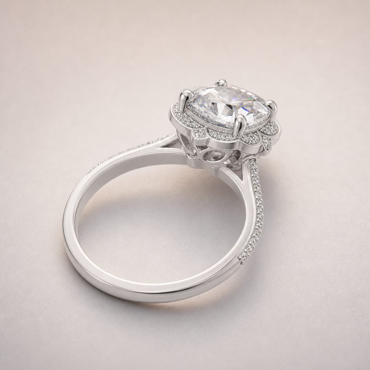 Wholesale Cushion Cut Floral Halo Moissanite Engagement Ring 925 Sterling Silver Vintage Bridal Jewelry view 4