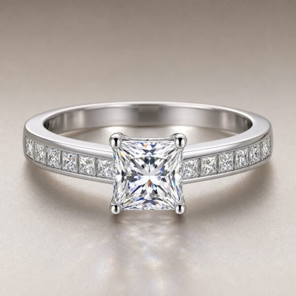 Wholesale Princess Cut Channel Set Moissanite Engagement Ring 925 Sterling Silver Square Stone Jewelry - P008 product image 1