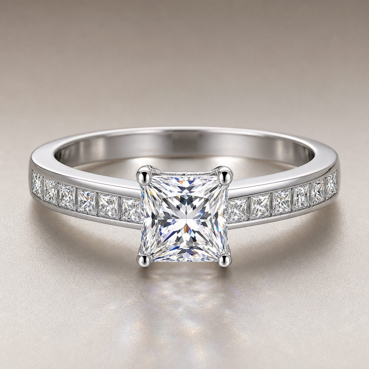 Wholesale Princess Cut Channel Set Moissanite Engagement Ring 925 Sterling Silver Square Stone Jewelry - P008 product image 1