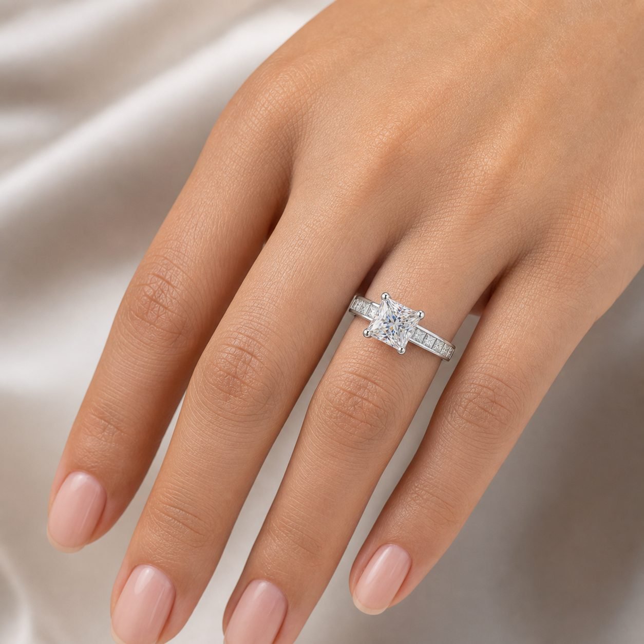 Wholesale Princess Cut Channel Set Moissanite Engagement Ring 925 Sterling Silver Square Stone Jewelry view 2