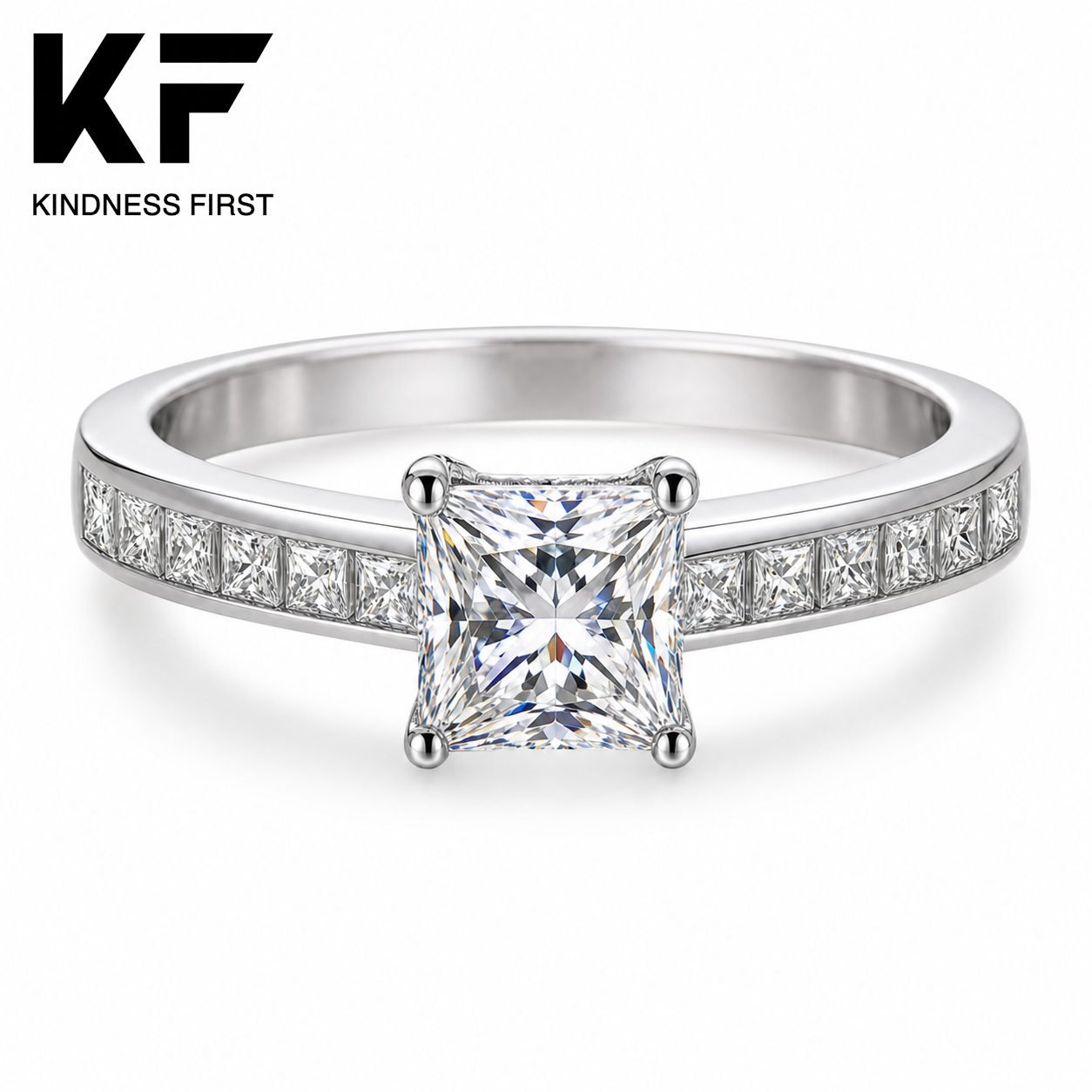 Wholesale Princess Cut Channel Set Moissanite Engagement Ring 925 Sterling Silver Square Stone Jewelry view 3