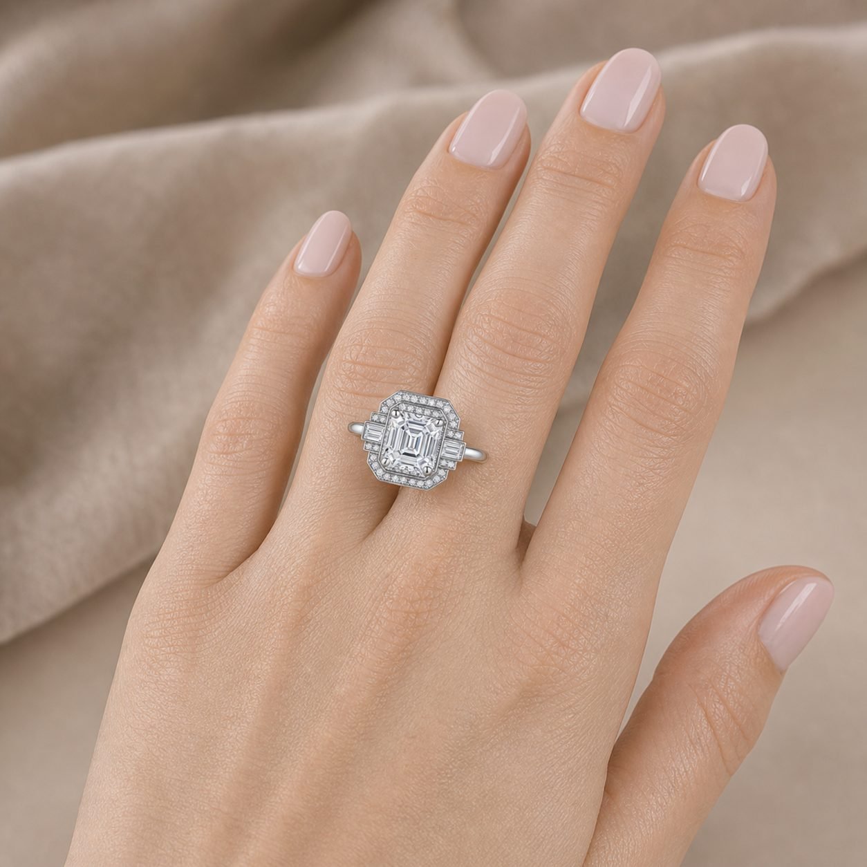 Wholesale Asscher Cut Stepped Halo Moissanite Ring 925 Sterling Silver Art Deco Engagement Jewelry view 2