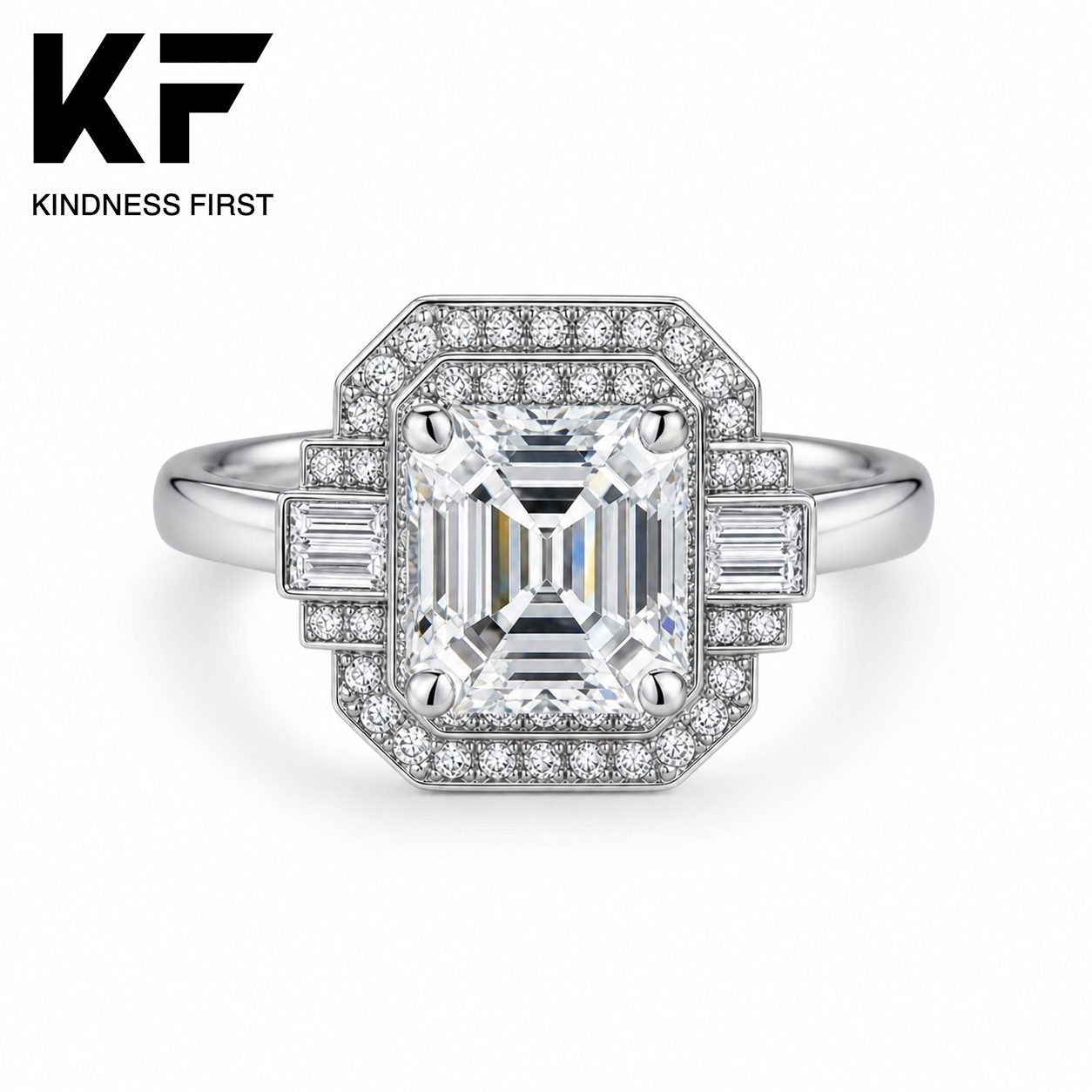 Wholesale Asscher Cut Stepped Halo Moissanite Ring 925 Sterling Silver Art Deco Engagement Jewelry view 3