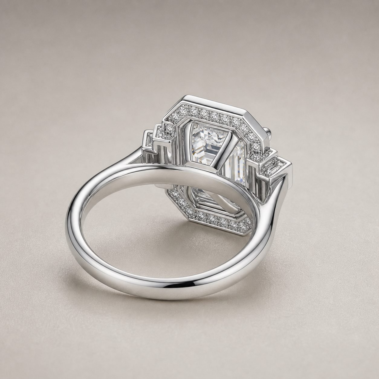 Wholesale Asscher Cut Stepped Halo Moissanite Ring 925 Sterling Silver Art Deco Engagement Jewelry view 4