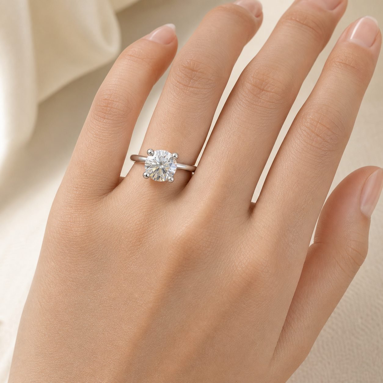 Wholesale Portuguese Cut Round Moissanite Solitaire Ring 925 Sterling Silver High Sparkle Engagement Jewelry view 2