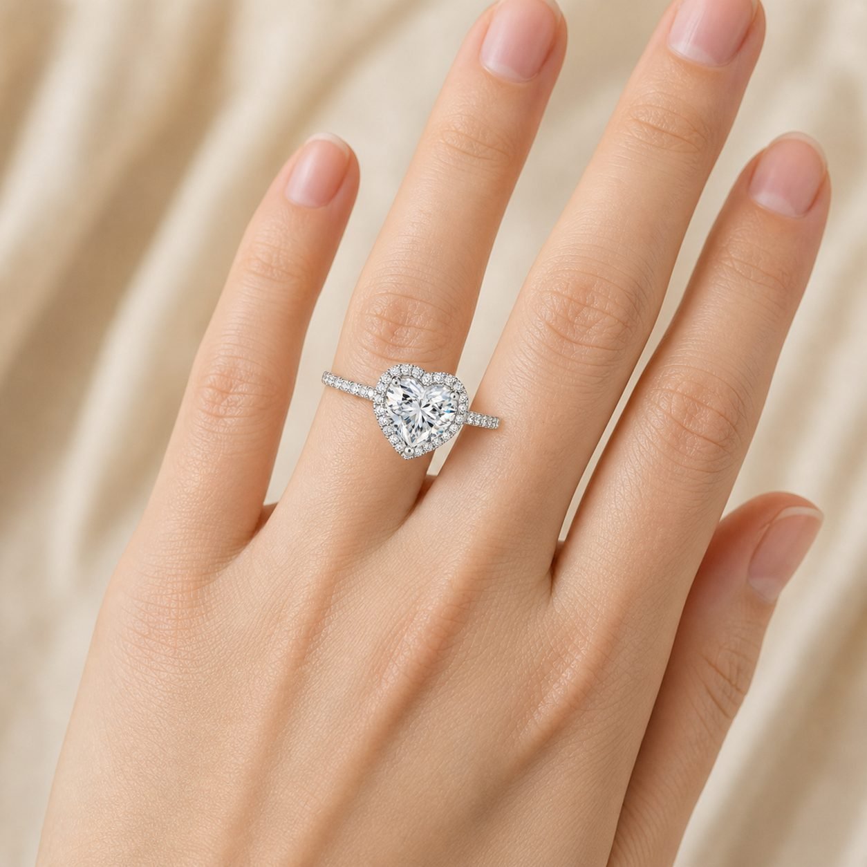 Wholesale Heart Cut Halo Moissanite Engagement Ring 925 Sterling Silver Romantic Bridal Jewelry view 2