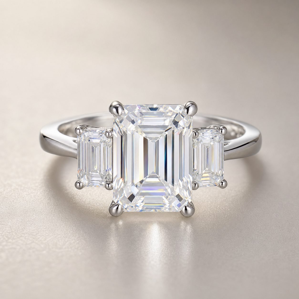Wholesale Emerald Cut Three Stone Moissanite Ring 925 Sterling Silver Baguette Side Stone Engagement Jewelry - P012 product image 1