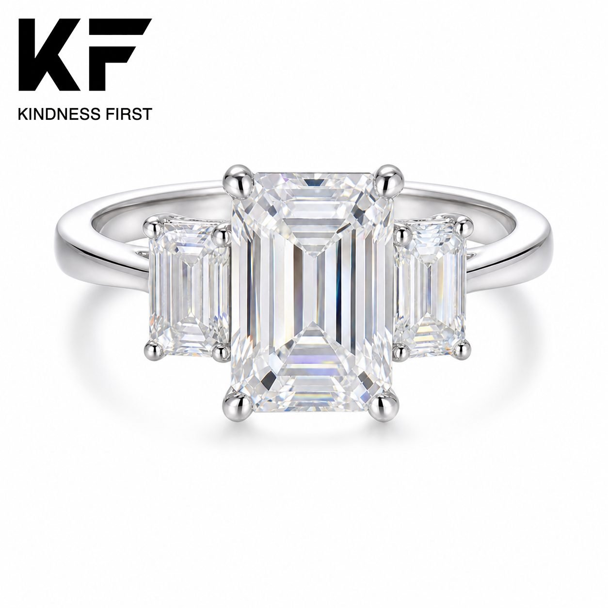 Wholesale Emerald Cut Three Stone Moissanite Ring 925 Sterling Silver Baguette Side Stone Engagement Jewelry view 3