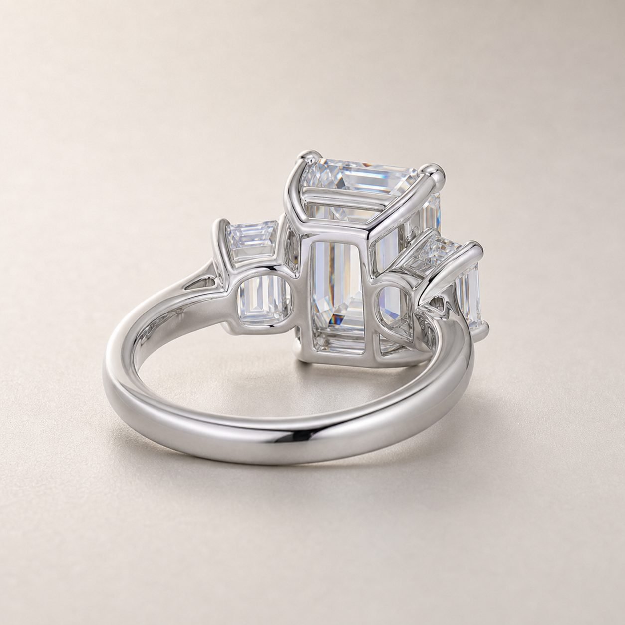 Wholesale Emerald Cut Three Stone Moissanite Ring 925 Sterling Silver Baguette Side Stone Engagement Jewelry view 4