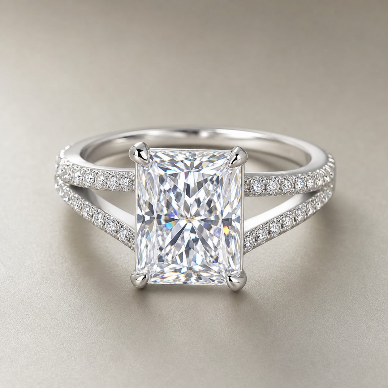 Wholesale Radiant Cut Split Shank Moissanite Engagement Ring 925 Sterling Silver Pave Bridal Jewelry - P015 product image 1
