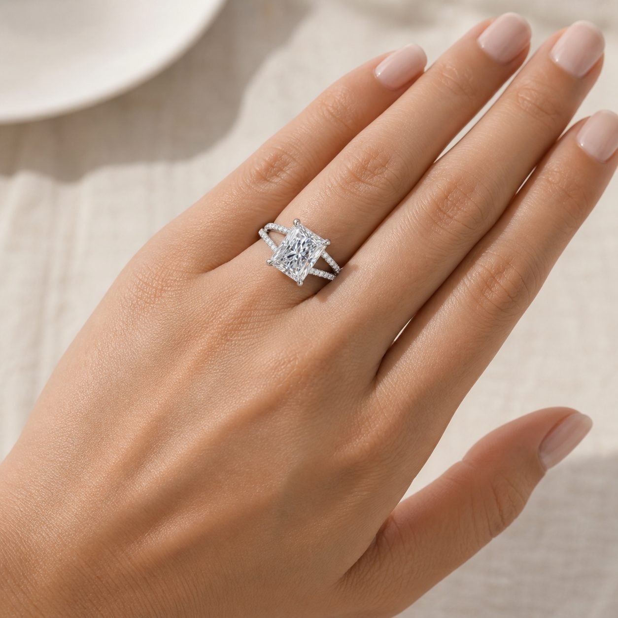Wholesale Radiant Cut Split Shank Moissanite Engagement Ring 925 Sterling Silver Pave Bridal Jewelry view 2
