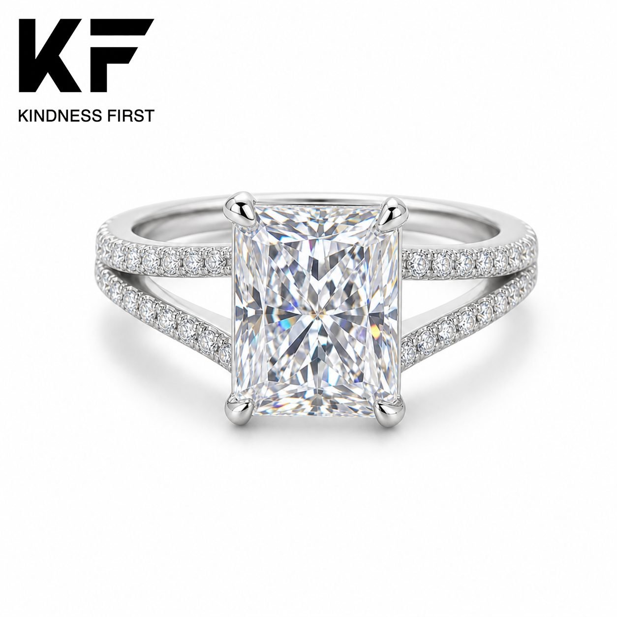 Wholesale Radiant Cut Split Shank Moissanite Engagement Ring 925 Sterling Silver Pave Bridal Jewelry view 3