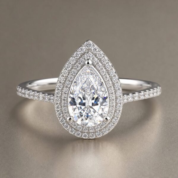 Wholesale Pear Cut Double Halo Moissanite Engagement Ring 925 Sterling Silver Teardrop Bridal Jewelry - P016 product image 1