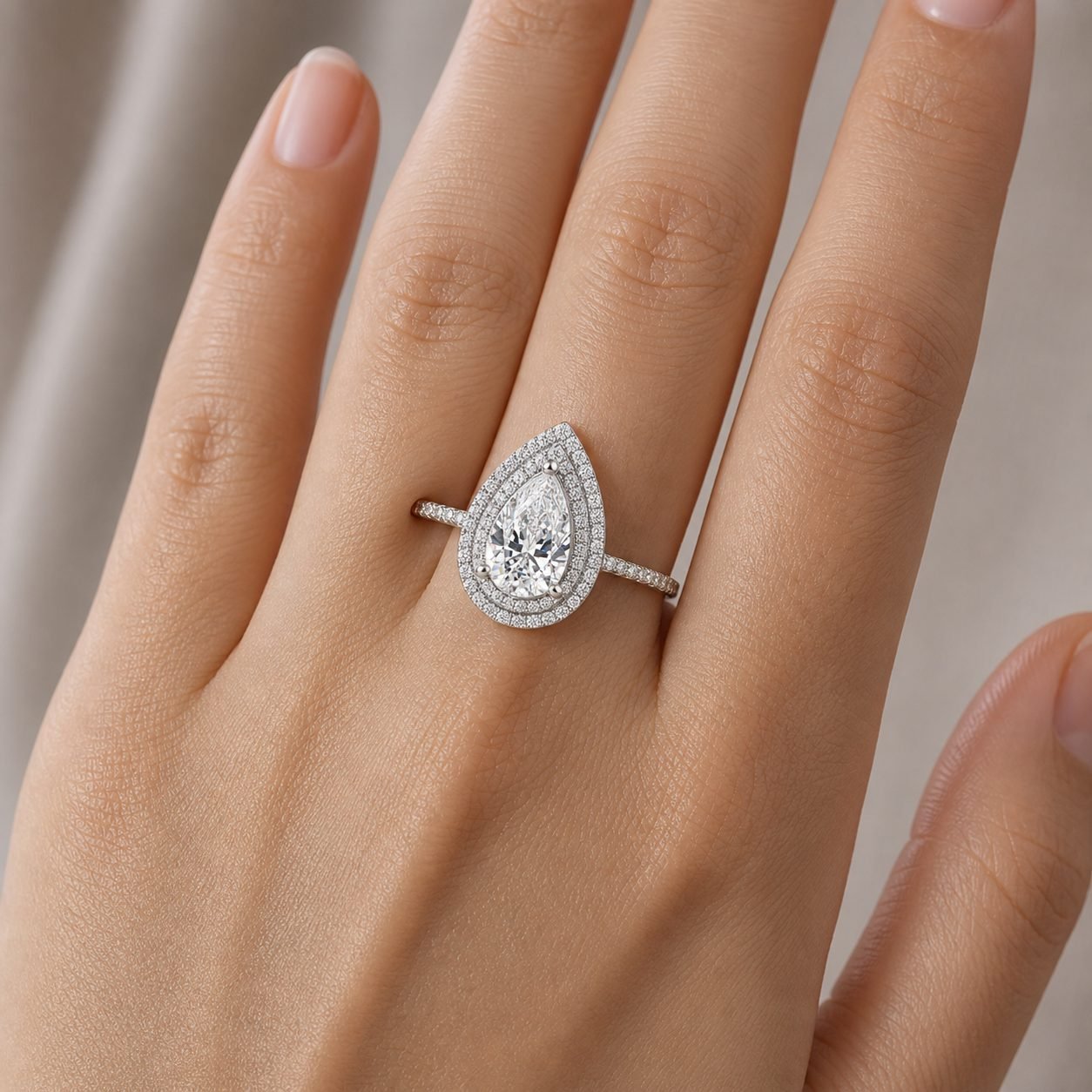Wholesale Pear Cut Double Halo Moissanite Engagement Ring 925 Sterling Silver Teardrop Bridal Jewelry view 2