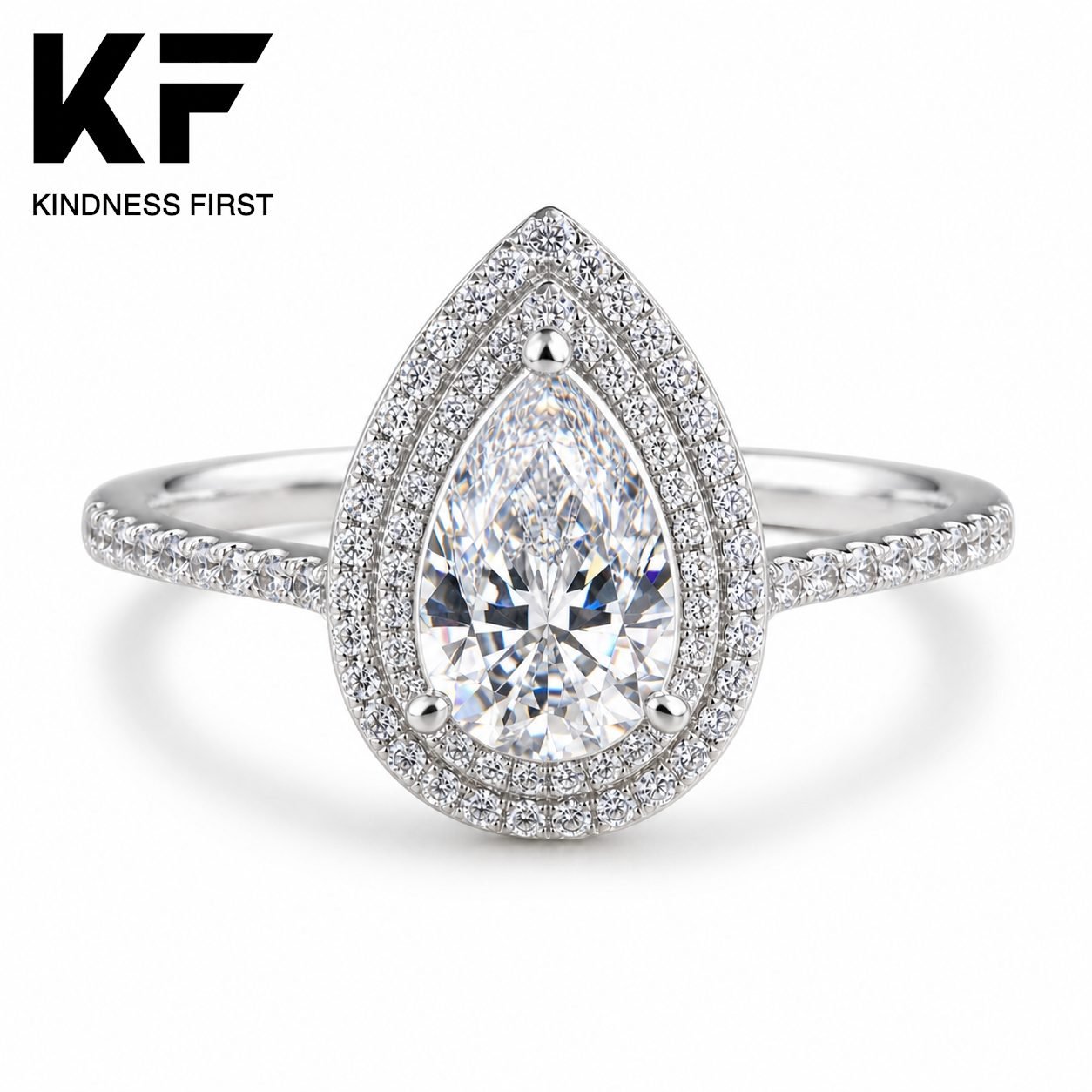 Wholesale Pear Cut Double Halo Moissanite Engagement Ring 925 Sterling Silver Teardrop Bridal Jewelry view 3