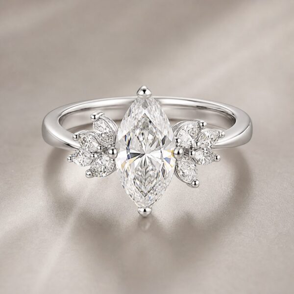 Wholesale Marquise Cut Leaf Cluster Moissanite Engagement Ring 925 Sterling Silver Vintage Bridal Jewelry - P017 product image 1