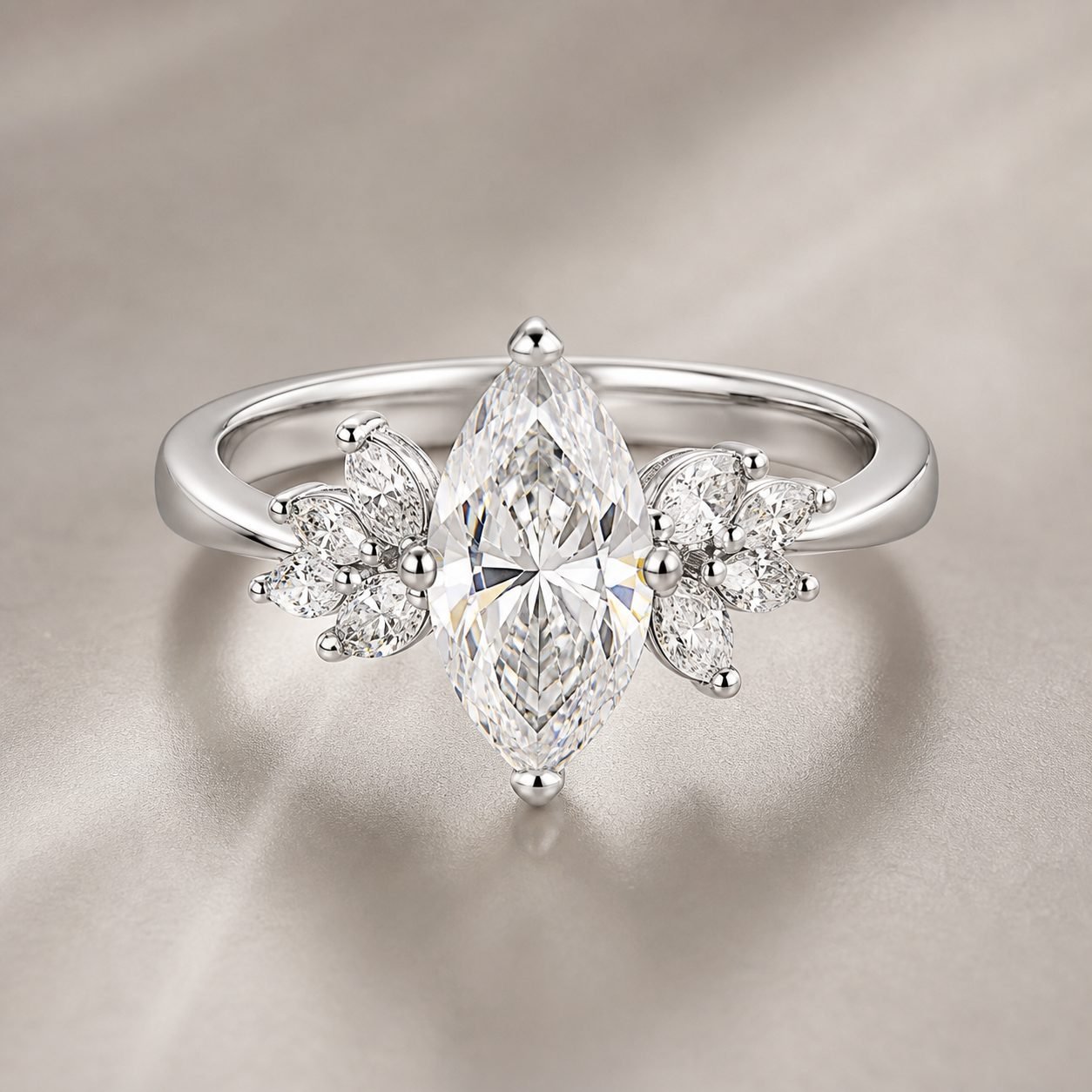 Wholesale Marquise Cut Leaf Cluster Moissanite Engagement Ring 925 Sterling Silver Vintage Bridal Jewelry - P017 product image 1