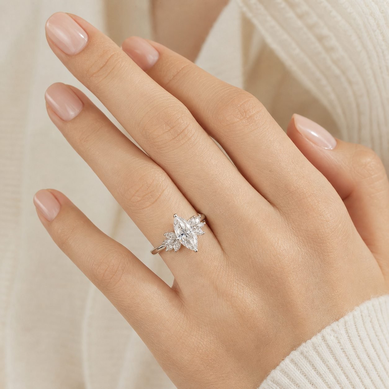 Wholesale Marquise Cut Leaf Cluster Moissanite Engagement Ring 925 Sterling Silver Vintage Bridal Jewelry view 2