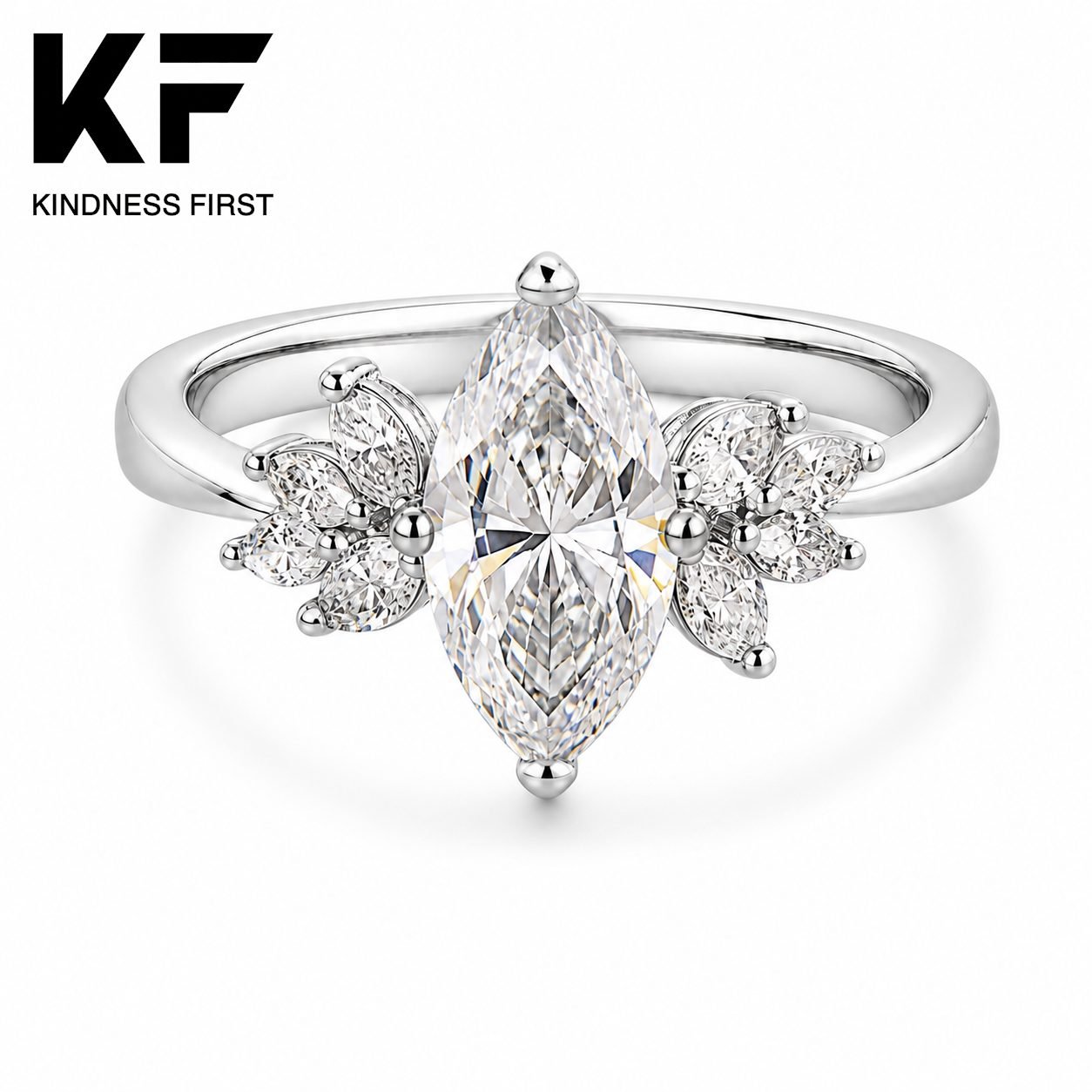 Wholesale Marquise Cut Leaf Cluster Moissanite Engagement Ring 925 Sterling Silver Vintage Bridal Jewelry view 3
