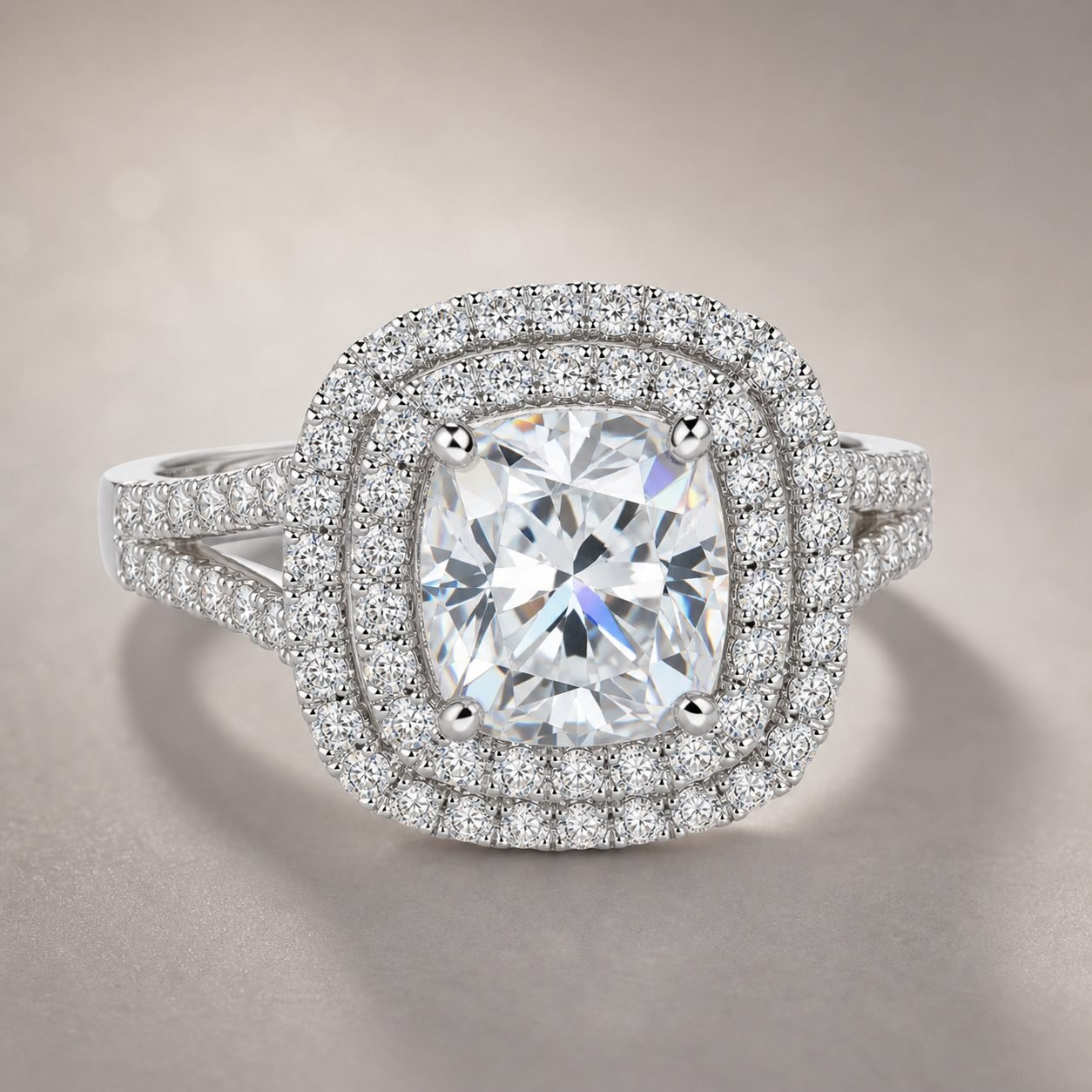 Wholesale Cushion Cut Double Halo Moissanite Cocktail Ring 925 Sterling Silver Statement Jewelry - P018 product image 1