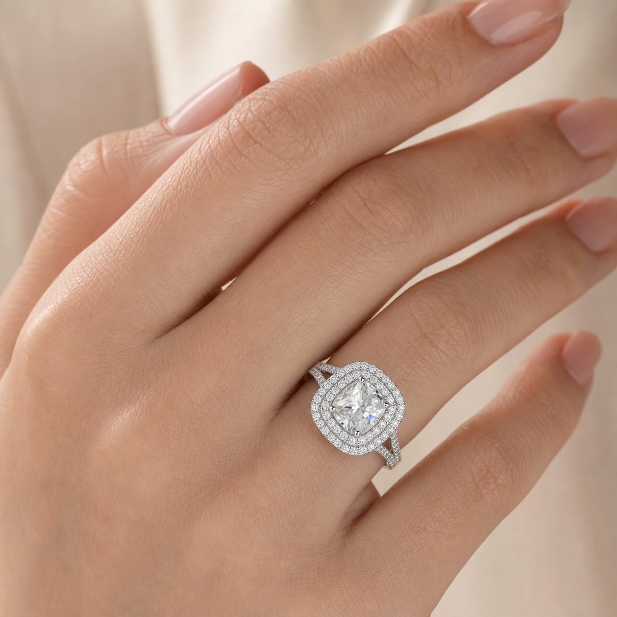 Wholesale Cushion Cut Double Halo Moissanite Cocktail Ring 925 Sterling Silver Statement Jewelry view 2