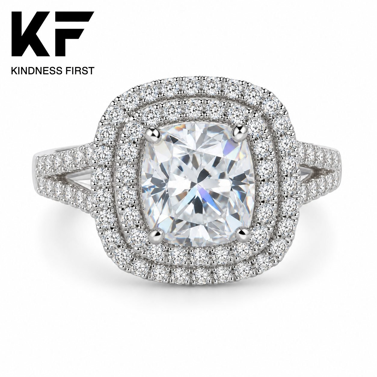Wholesale Cushion Cut Double Halo Moissanite Cocktail Ring 925 Sterling Silver Statement Jewelry view 3