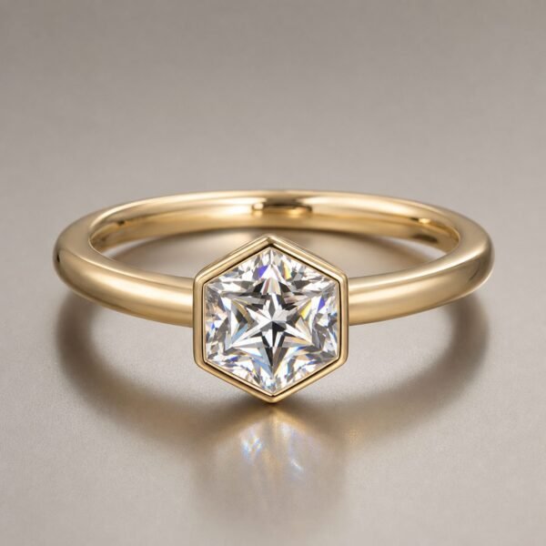 Wholesale Hexagon Cut Bezel Moissanite Ring Gold Tone 925 Sterling Silver Minimalist Geometric Jewelry - P019 product image 1